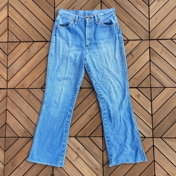 Vintage 70's Wrangler No Fault Repaired Cutoff Flare Denim 30x28